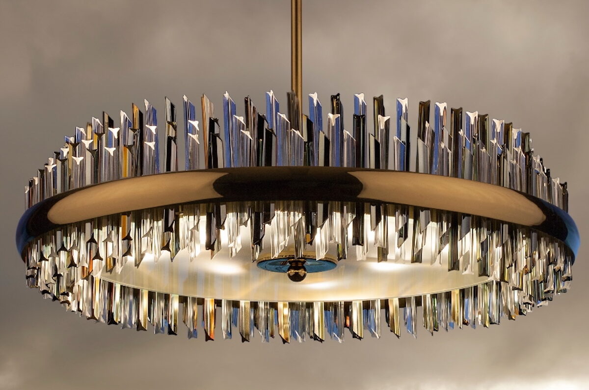 Harmony crystal triangle gold semi flush mount