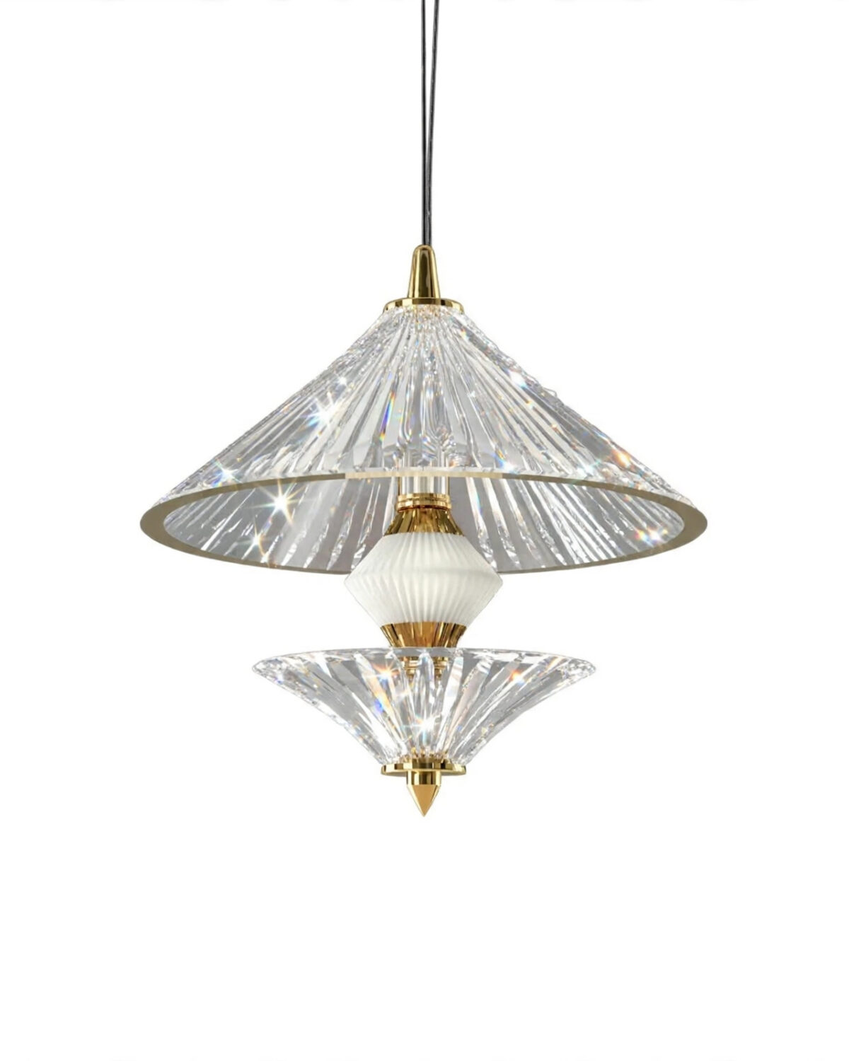 Crystal Hat Two-Tired Pendant with textured Crystal Shade L675/1/1/1