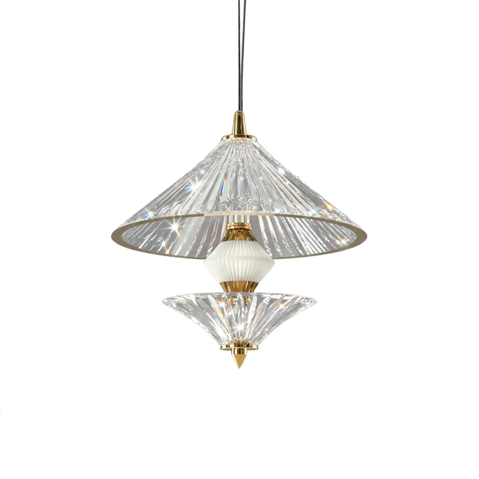 Crystal Hat Two-Tired Pendant with textured Crystal Shade L675/1/1/1, catalog view
