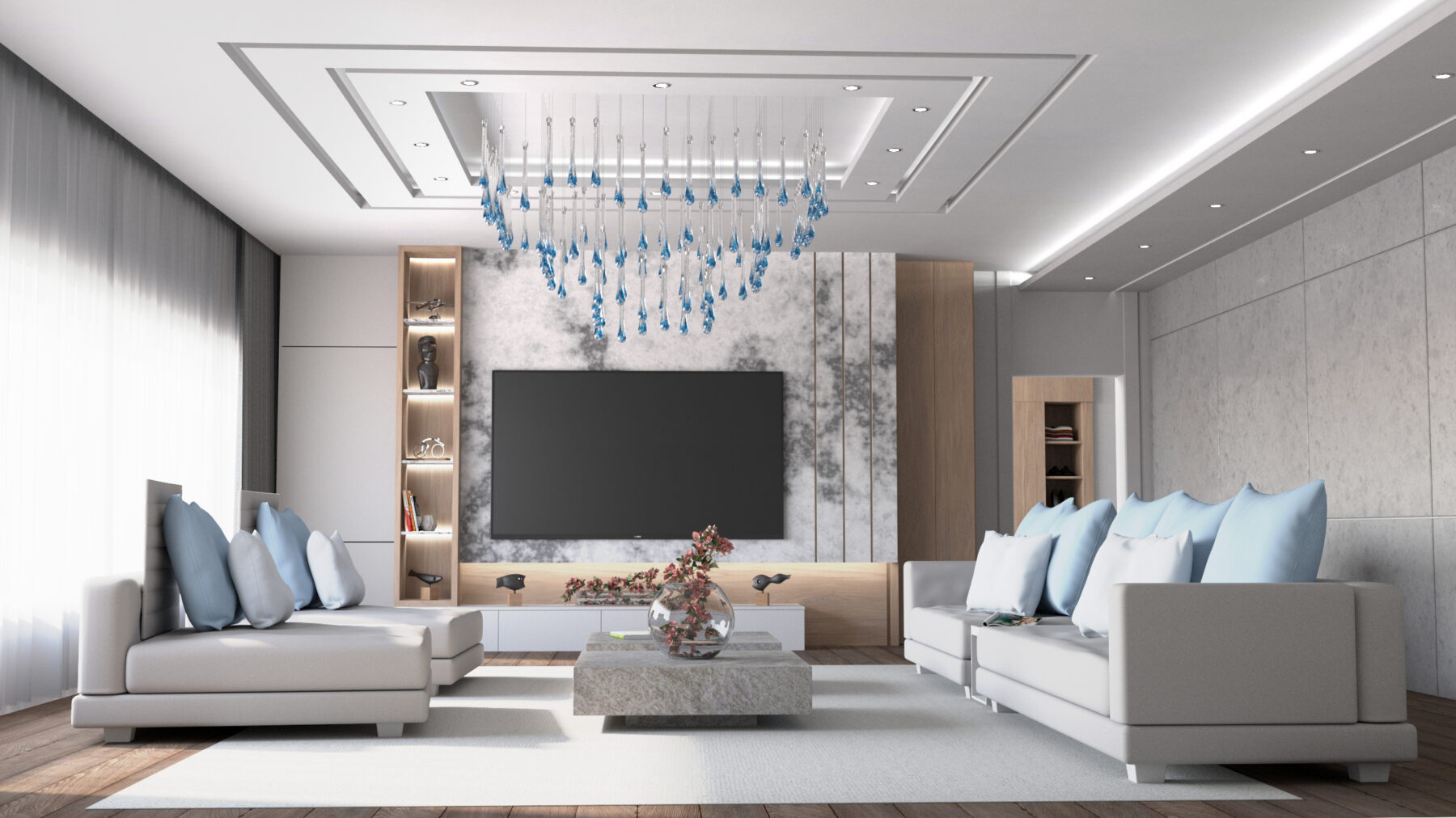 Square Crystal Cascade Chandelier, Water 11, catalog view