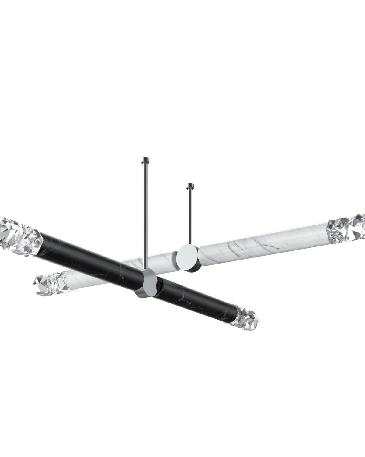 Elementis 10 linear ceiling pendant – white carrara nero marquina marble with bohemian crystal modern luxury lighting 2w 2b