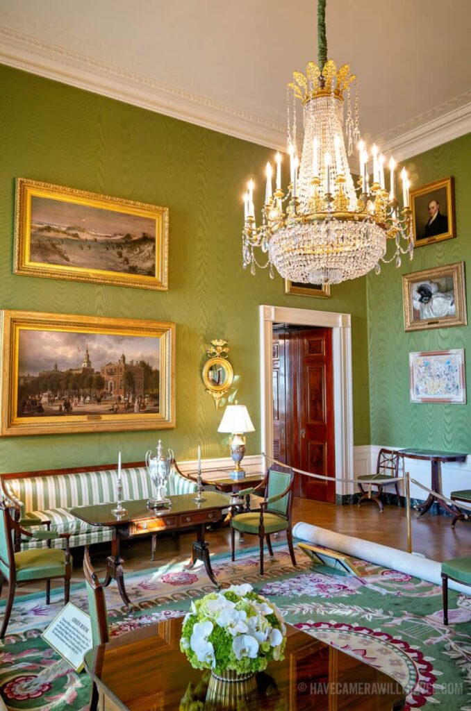 White house green room crystal chandelier washington dc