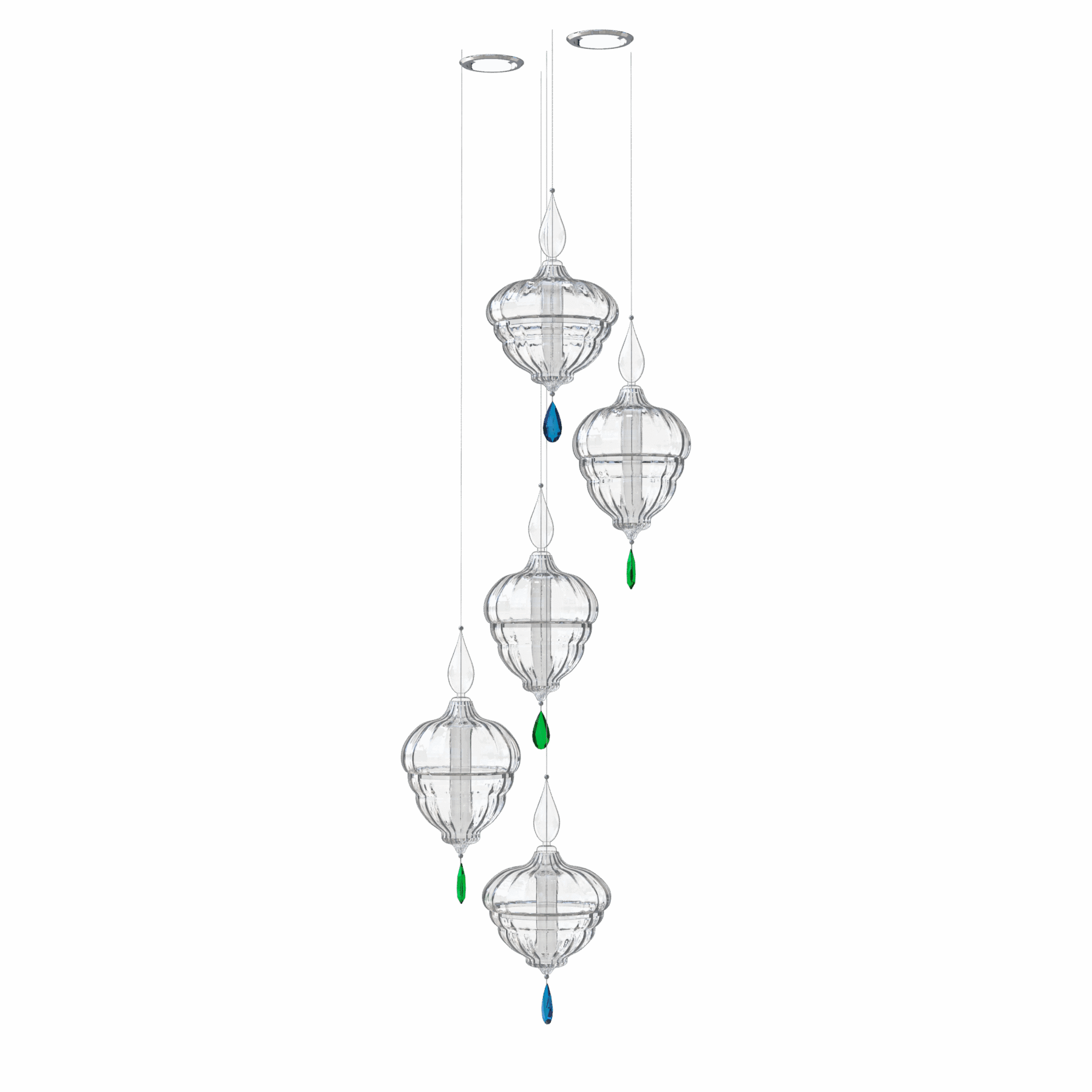 Lantern 3 Crystal long Pendant Blue and Green Accent, catalog view