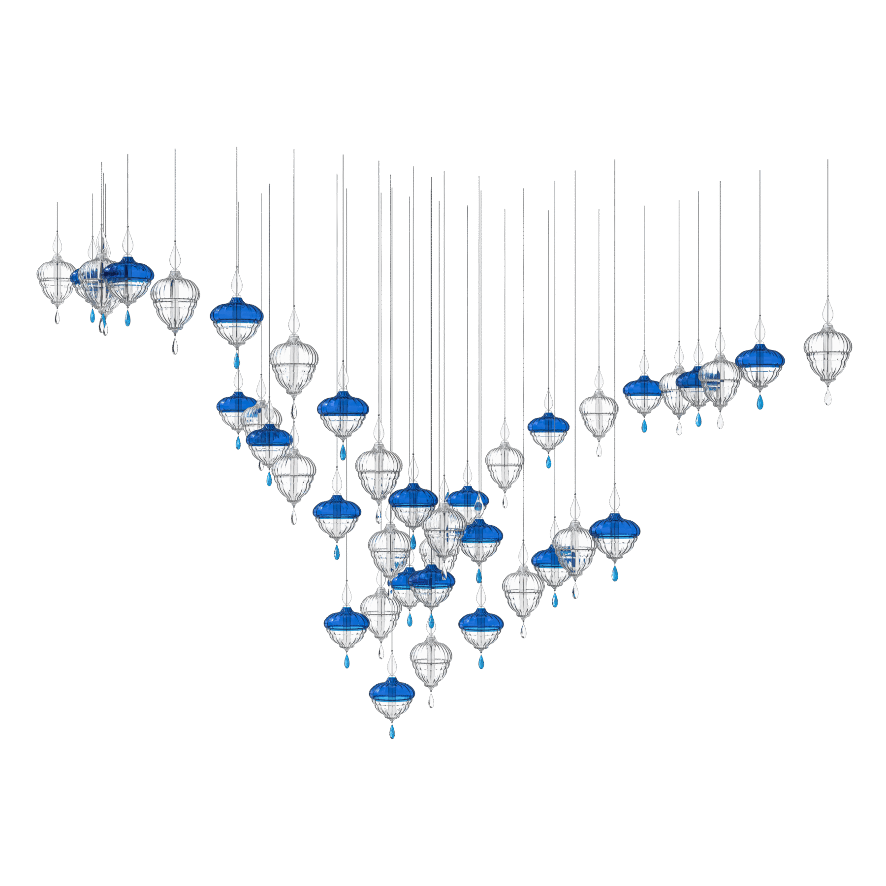 Lantern 8 Large Cascade Blue Crystal Chandelier, catalog view