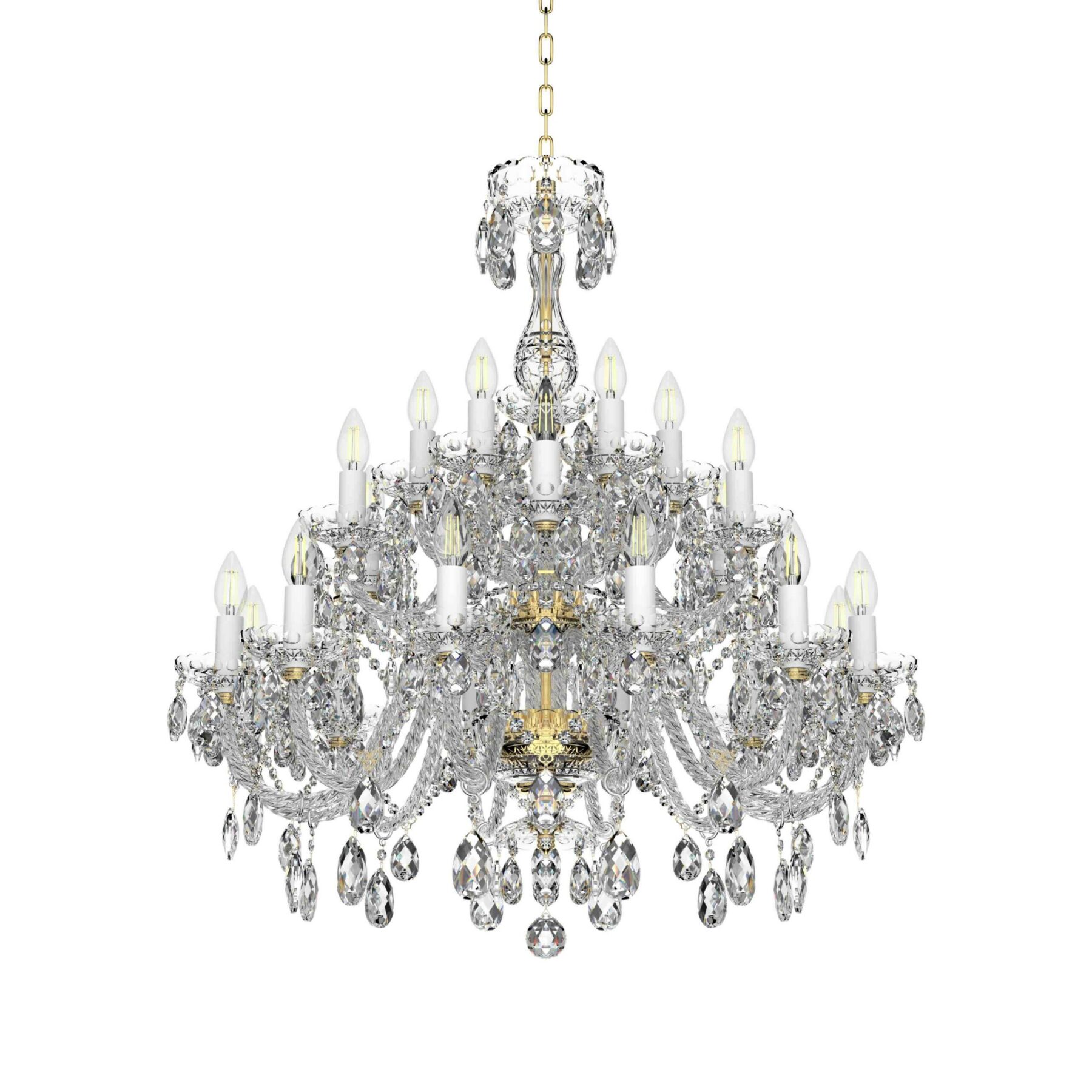 Luxurious Gold 24-Arm Elegant Chandelier Classic Crystal Lighting Fixture L620/24/19 BA, catalog view